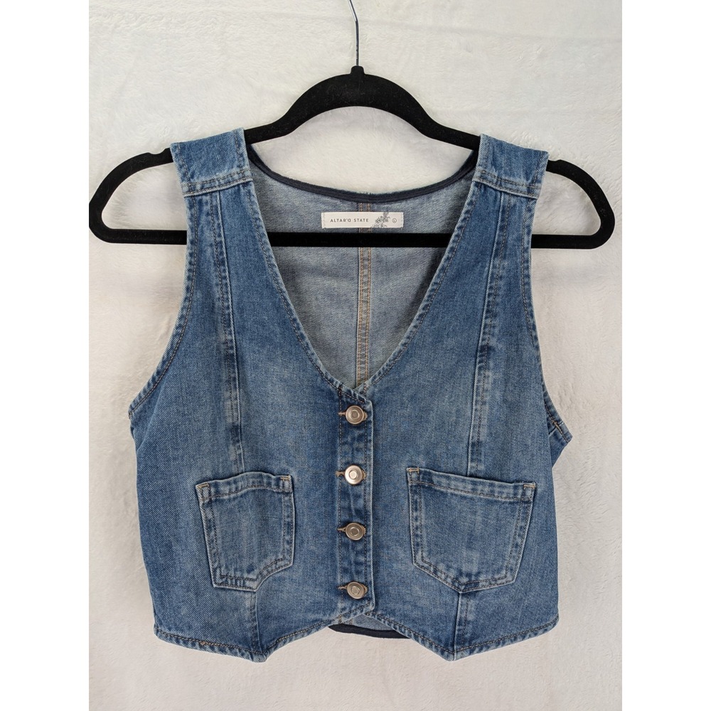 Altar'd State Denim Vest Large Western Boho Rodeo Concert Festival Cottagecore